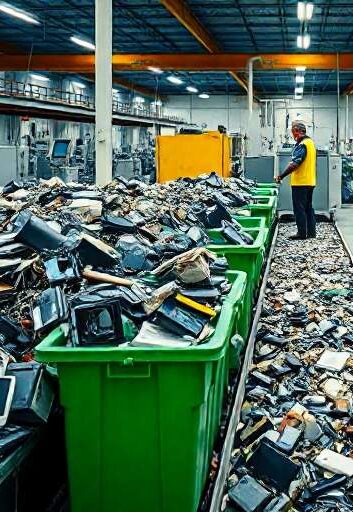 Proceso de reciclaje electrónico y separación de materiales
